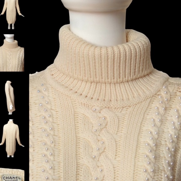 CHANEL Ivory Cable Knit & Pearl
Sweater Dress - Picture 2 of 13